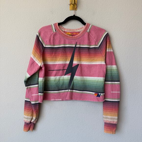 Aviator Nation Serape Bolt Stitch Crop Sweatshirt in Pink Size M - Picture 2 of 7